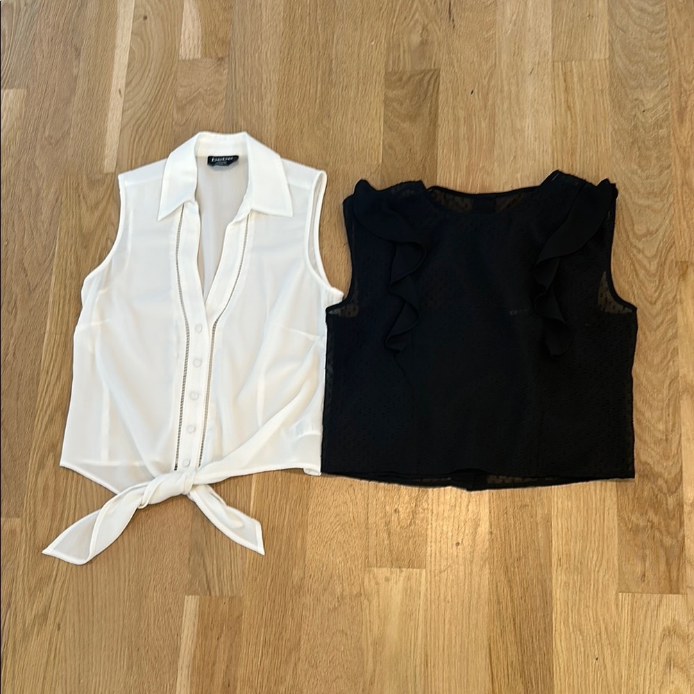 Bebe White Tie-Front and Express Black Ruffle Blouses